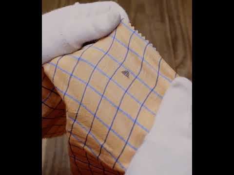 Geometric Check Orange & Blue Jamdani Pure Cotton 54 GSM Handwoven Fabric — video