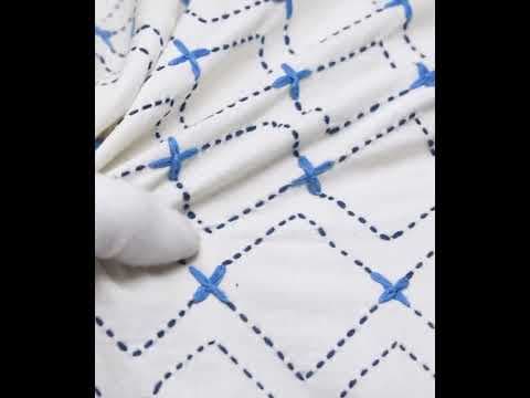 Blue Diamond Lattice Khadi Cotton 150 GSM Kantha Fabric — video