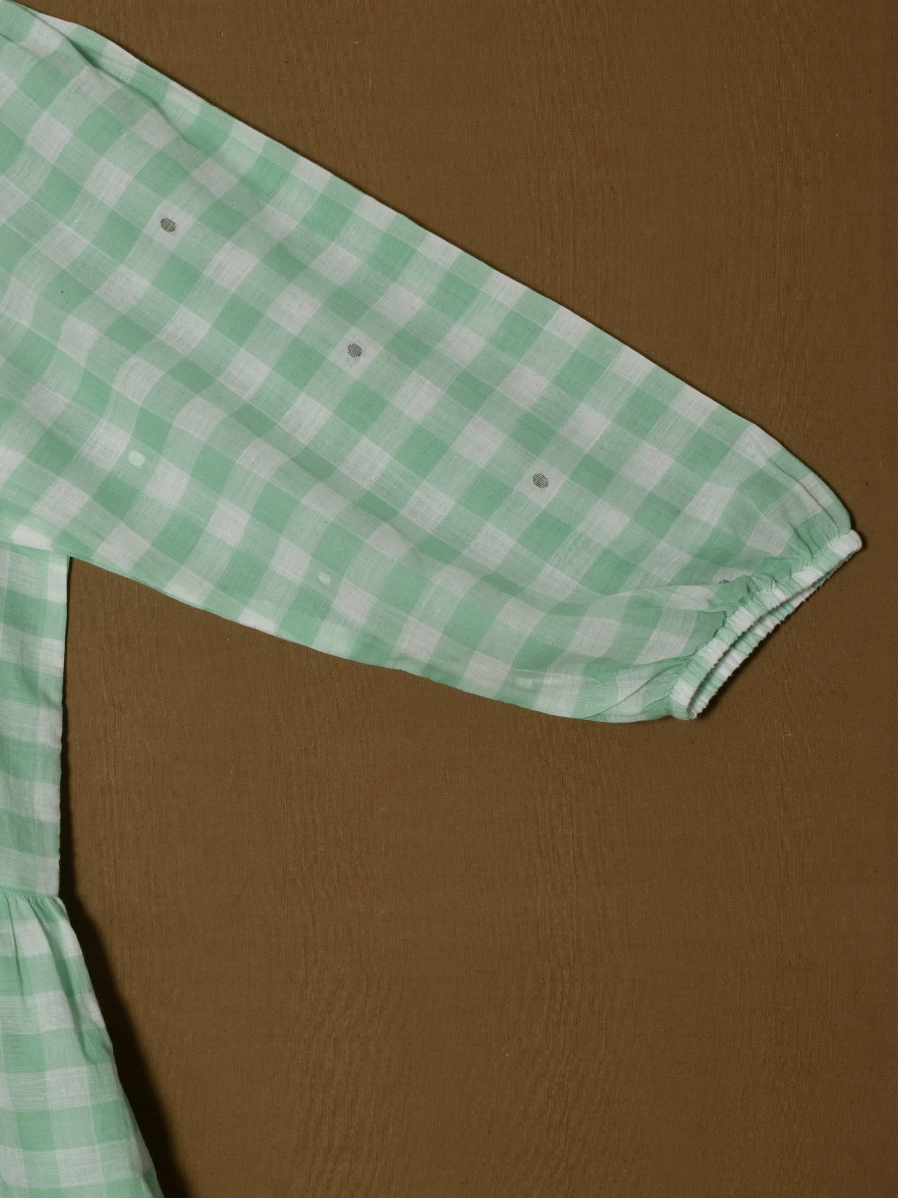 Buttoned & Gathered Lose Midi Dress - Green & White