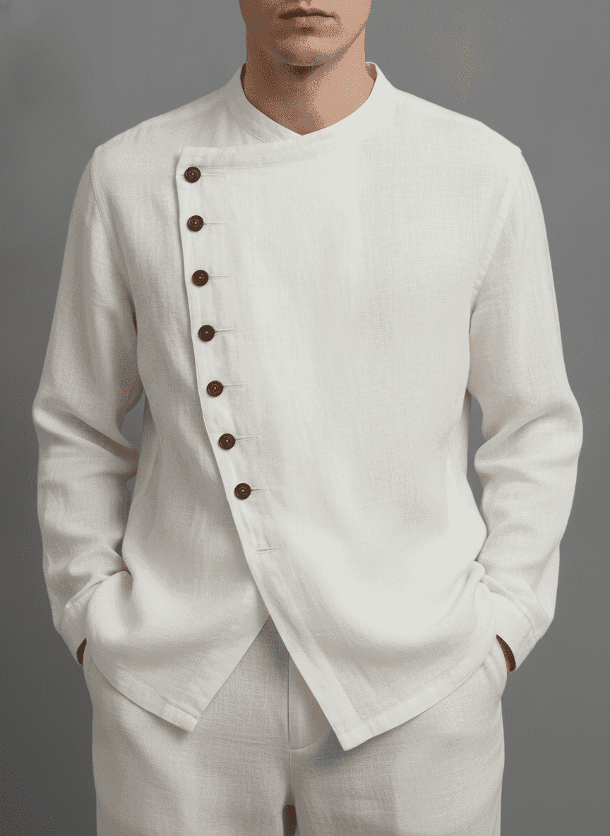 Extended Front Panel Buttoned Asymmetric Shirt