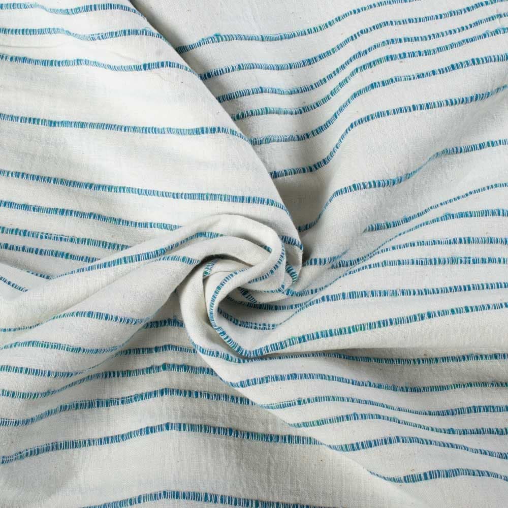 Khesh Recycled White & Teal Green Stripe Pure Cotton 160 GSM Handwoven Fabric
