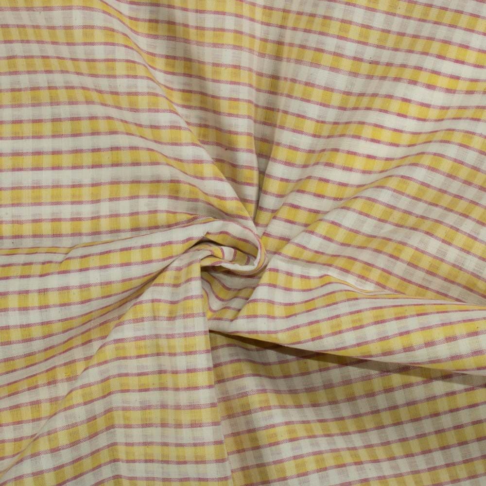 Check White Yellow Pink Pure Cotton 95 GSM Handwoven Fabric 