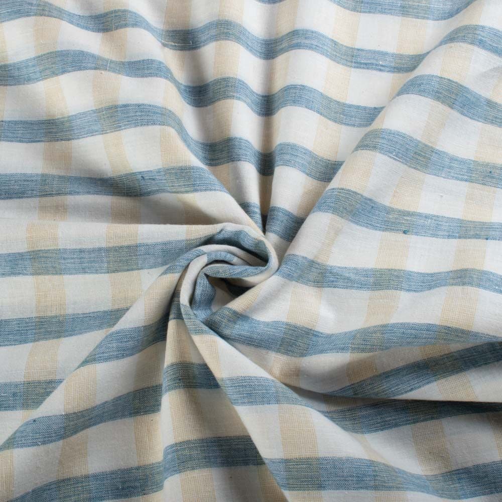 Check White Blue Yellow Pure Cotton 100 GSM Handwoven Fabric 855