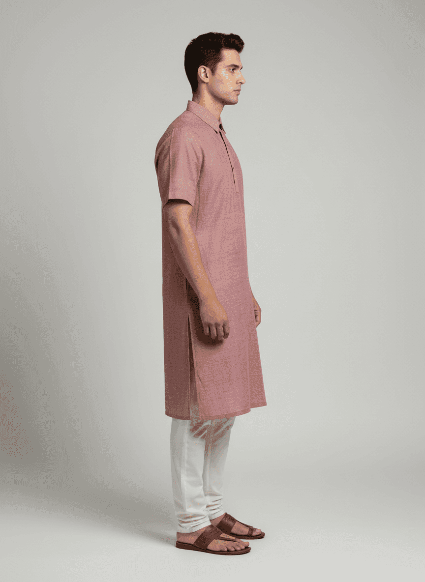 Plain Polo Sem Botao Collared Kurta With Half Sleeves - Thigh Length		
