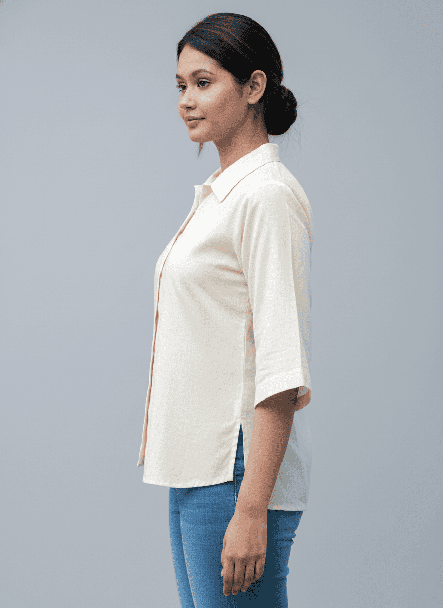 One Sided Long Shirt-Bell Sleeves-Center Buttoned Placket