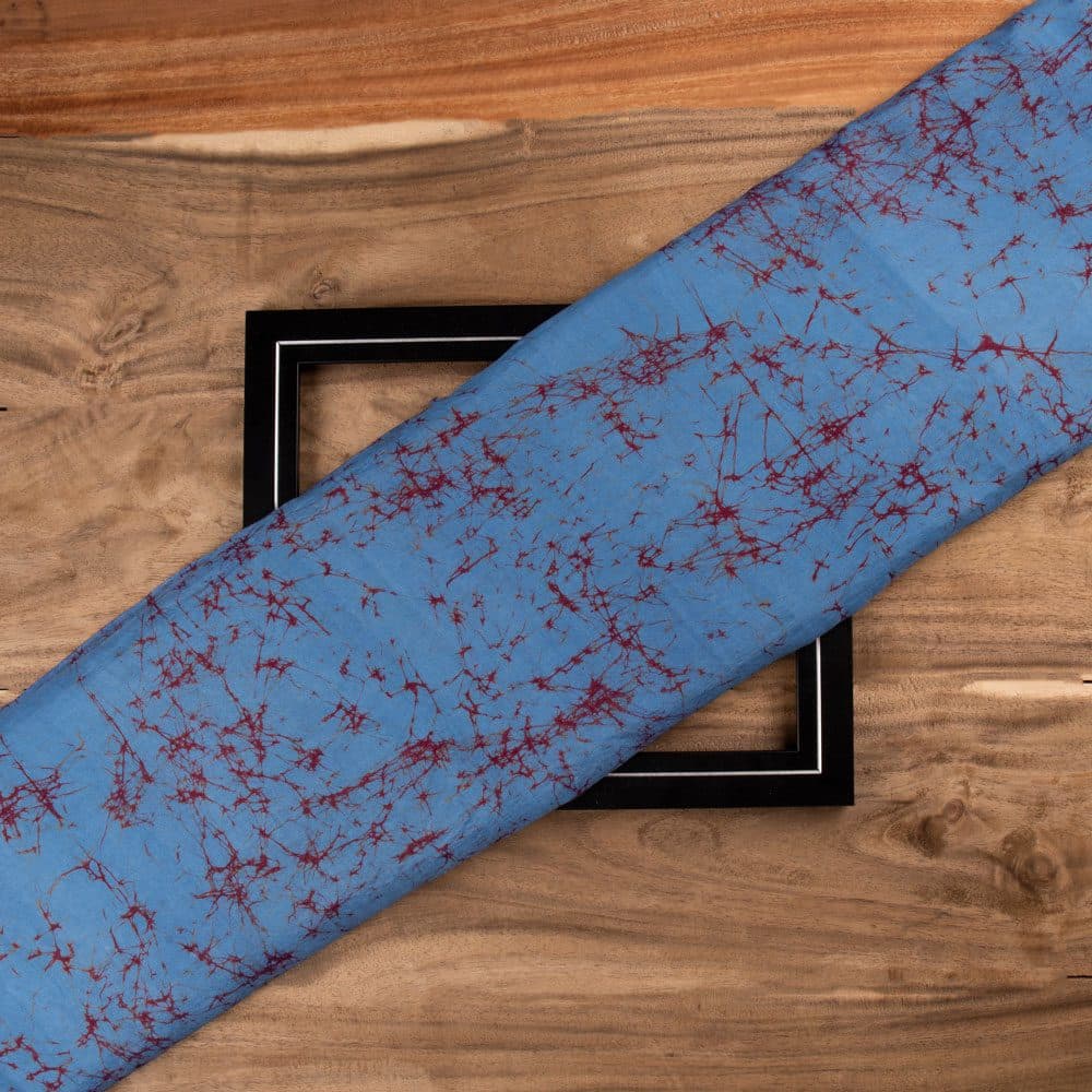 Abstract Blue Batik Cotton Mulberry Silk Blend 40 GSM Fabric