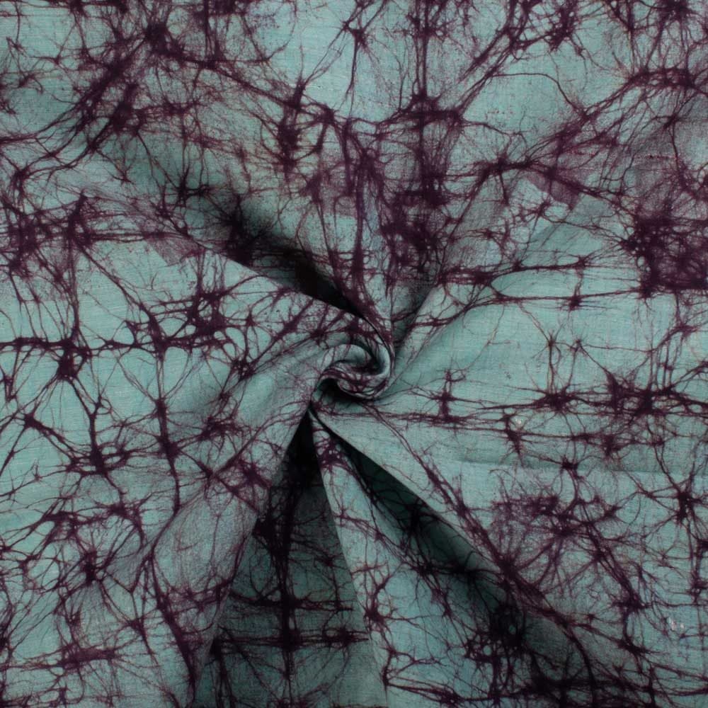 Abstract Turquoise Purple Batik Printed Khadi Cotton 105 GSM Handwoven Fabric
