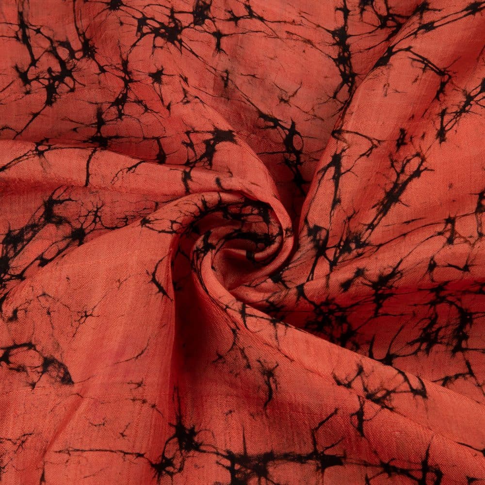 Abstract Black Red Batik Mulberry Silk 40 GSM Fabric 04