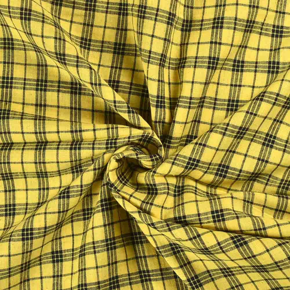 Check Black & Yellow Pure Cotton 103 GSM Handwoven Fabric