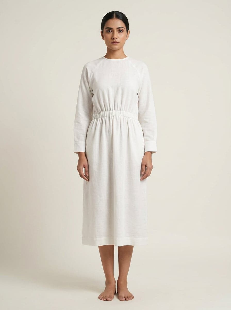 High Neck Raglan Midi Dress With Ruched Waist