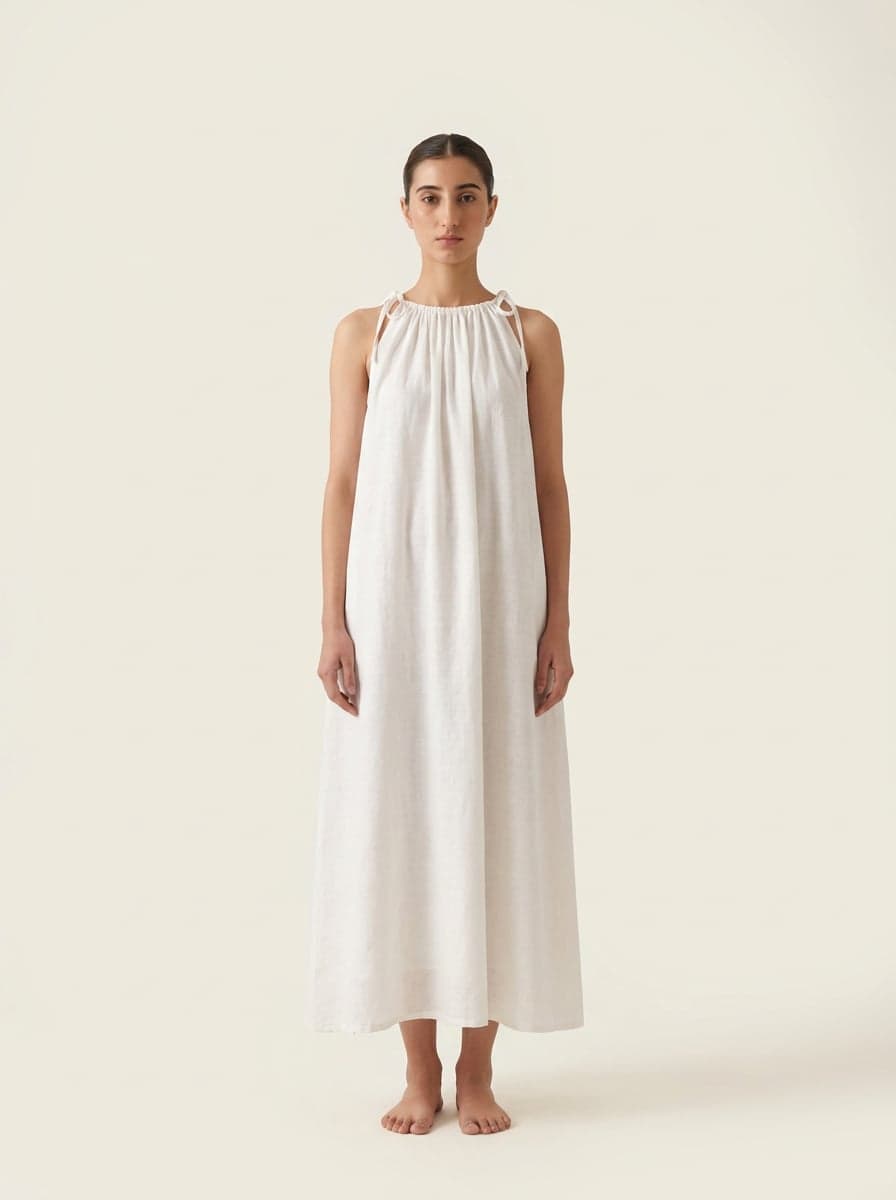 Sleeveless High Neck Ankle Dress With Ties
