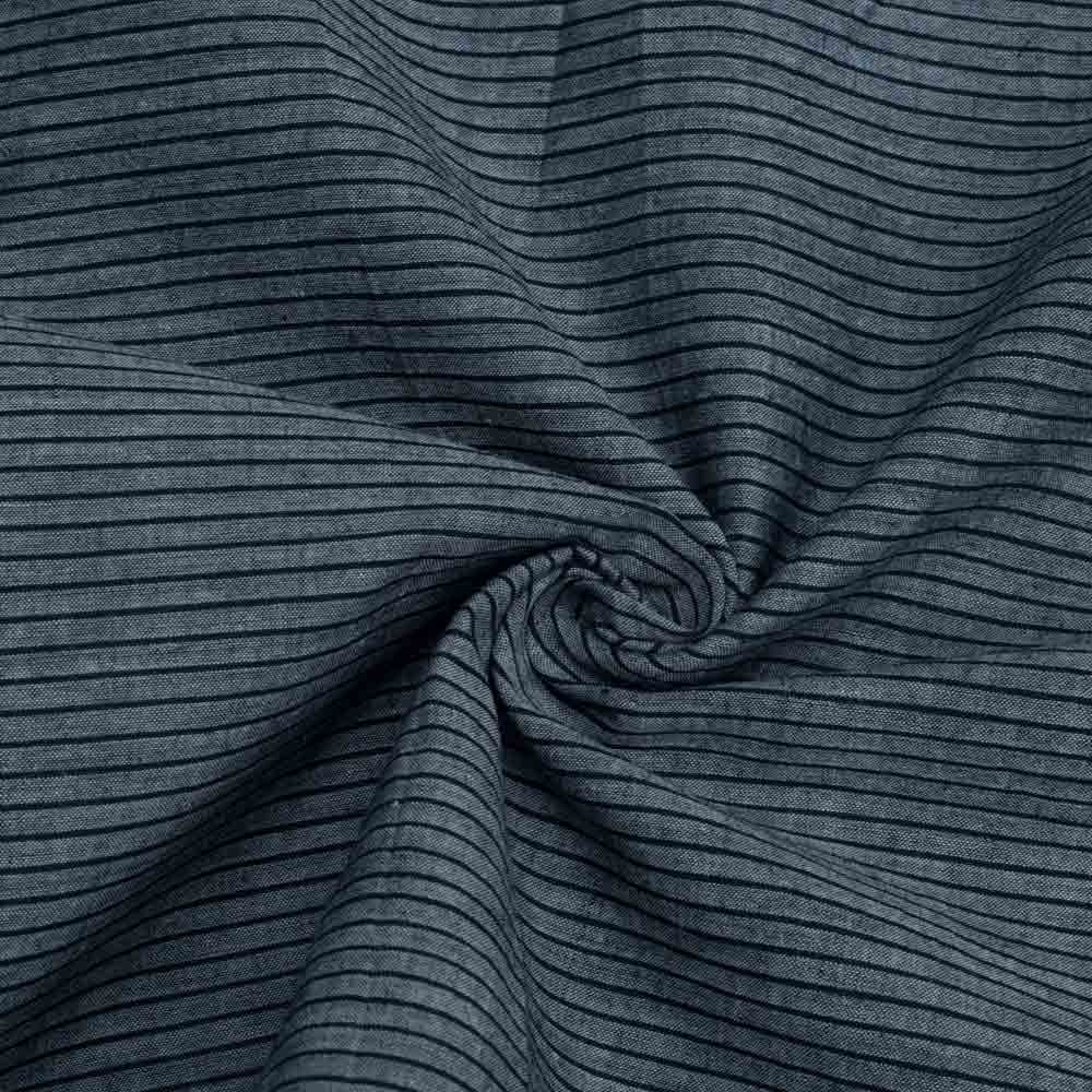 Pinstripe Grey & Black Pure Cotton 75 GSM Handwoven Fabric