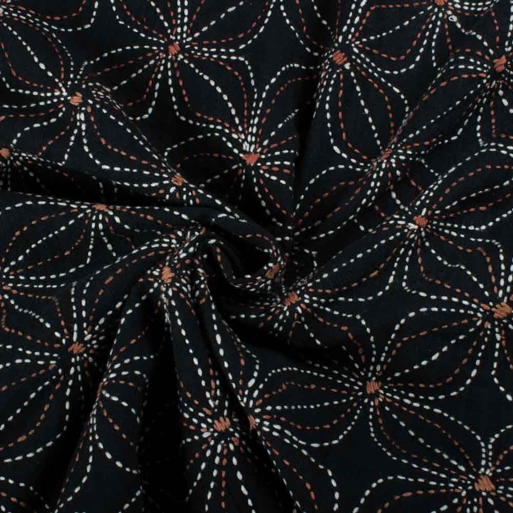 Plain Off-White Brown Lotus Weave Khadi Cotton 257 GSM Kantha Fabric