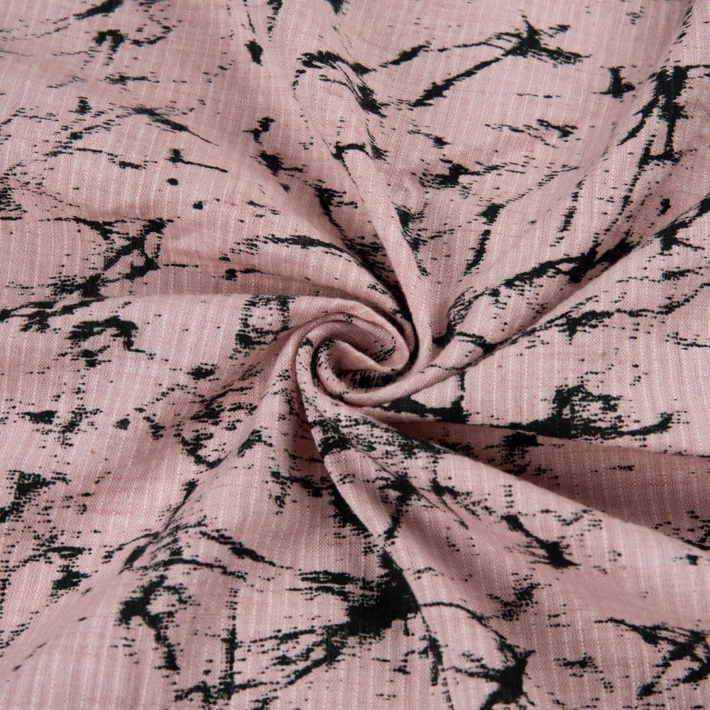 Abstract Pink & Black Screenprinted Cotton Khadi 104 GSM Handwoven Fabric