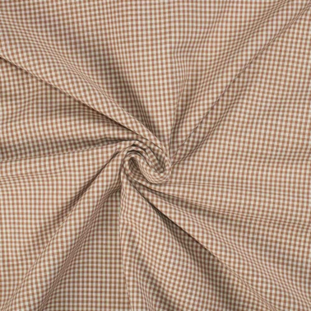 Check Brown and White Pure Cotton 95 GSM Handwoven Fabric