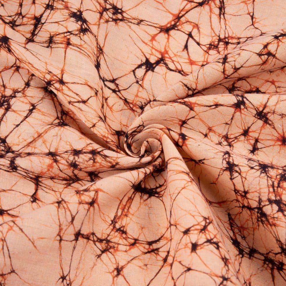 Abstract Peach Batik Khadi Cotton 75 GSM Fabric - Hand Printed