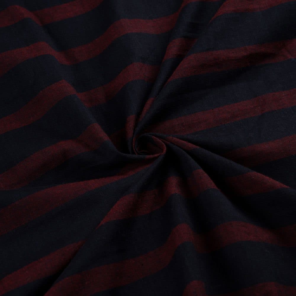 Stripe Black & Maroon Pure Cotton 77 GSM Handwoven Fabric