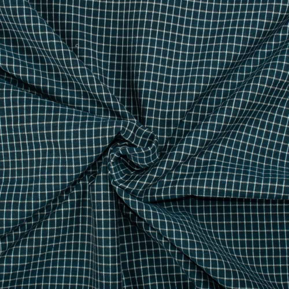 Check Petrol Blue White Pure Cotton 105 GSM Handwoven Fabric 656