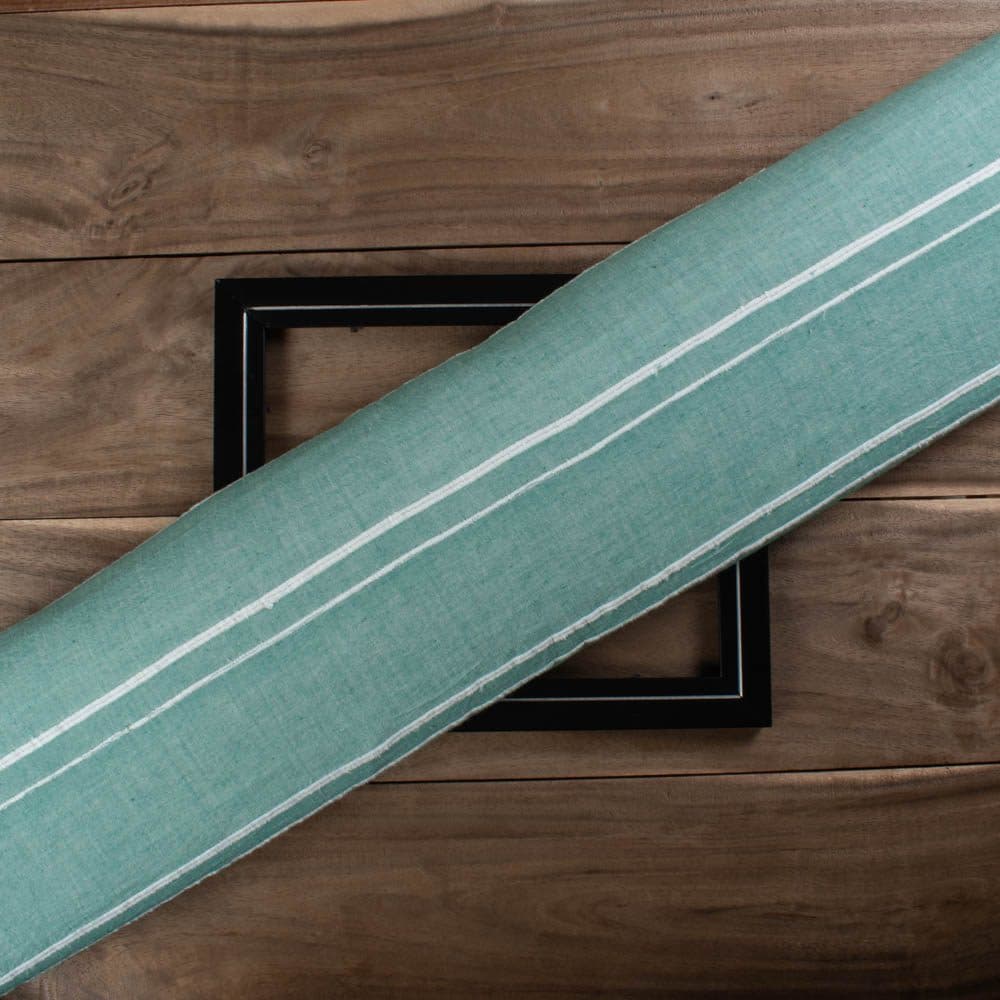 Khesh Recycled Sea Green & White Stripe Pure Cotton 150 GSM Handwoven Fabric