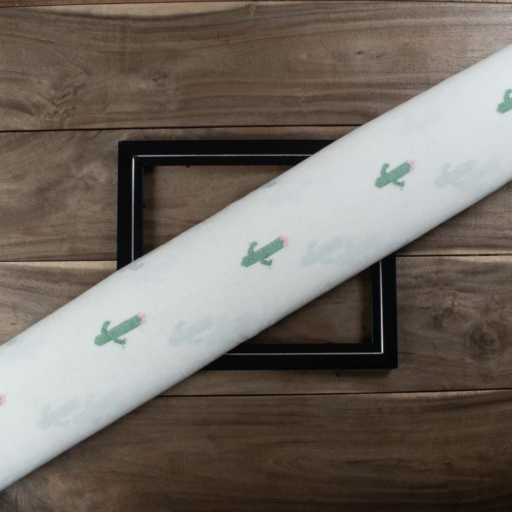 Plain White Pure Cotton 57 GSM Cactus Jamdani Fabric