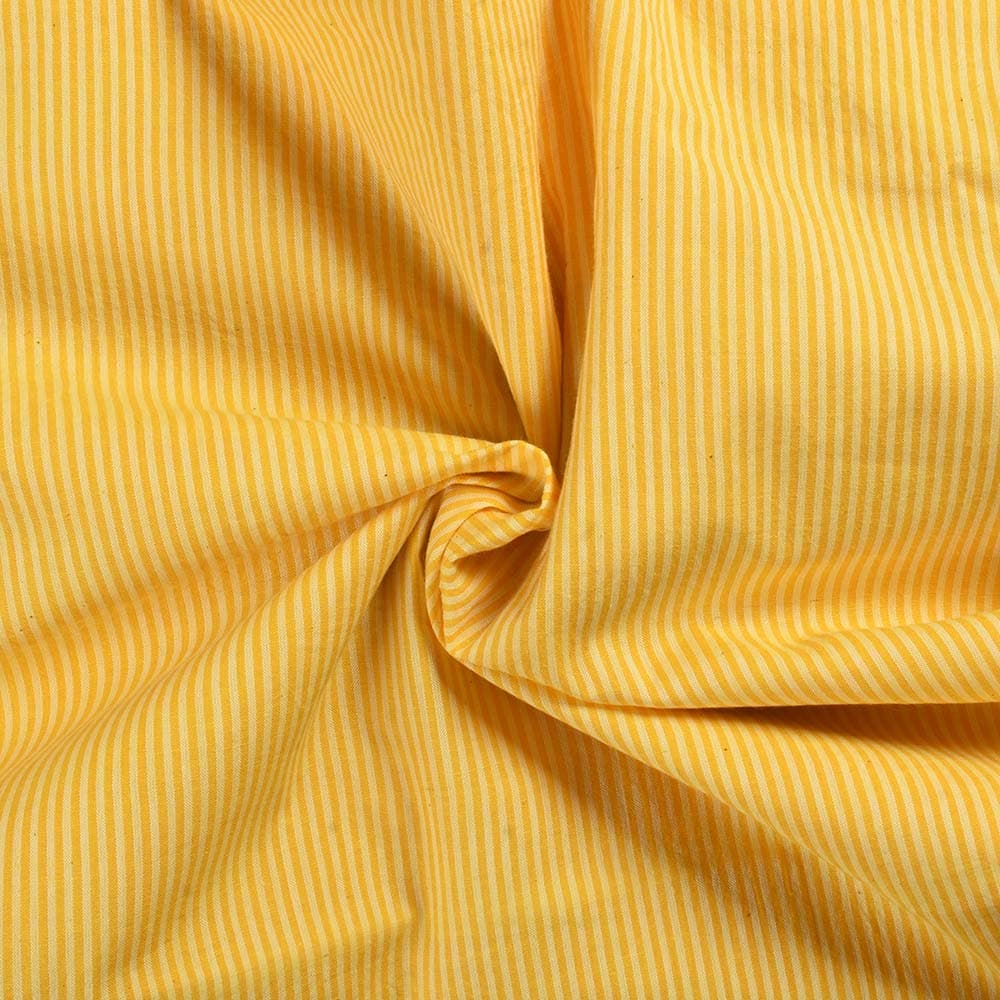Stripe Canary Yellow & White Pure Cotton 69 GSM Handwoven Fabric