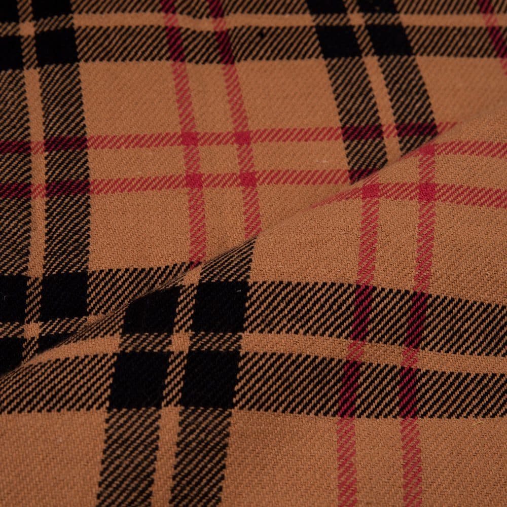 CHECK TWILL BROWN PURE COTTON 168 GSM HANDWOVEN FABRIC