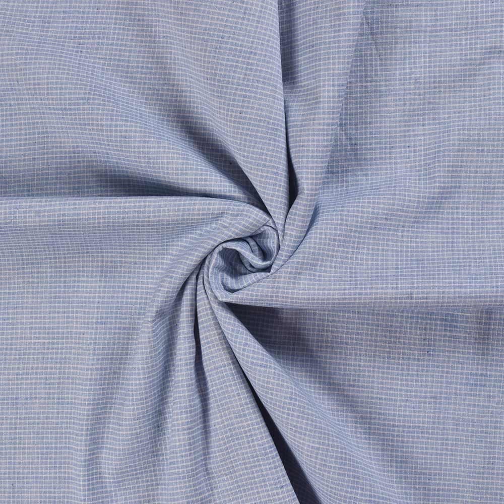 Check Sky Blue Pure Cotton 93 GSM Handwoven Fabric