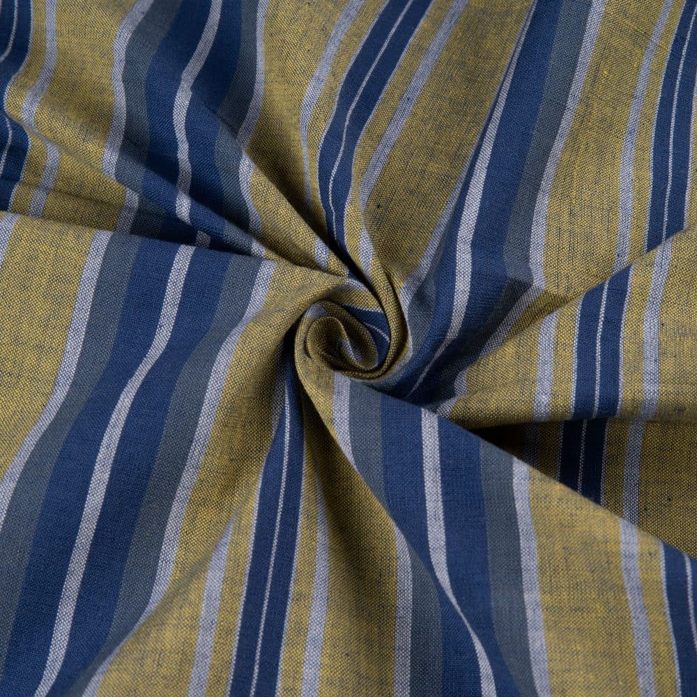 Stripe Yellow & Blue Pure Cotton 88 GSM Handwoven Fabric