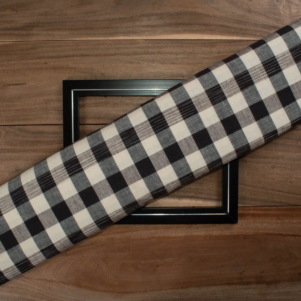 Check Black White Tie Dye Pure Khadi 135 GSM Handwoven Fabric