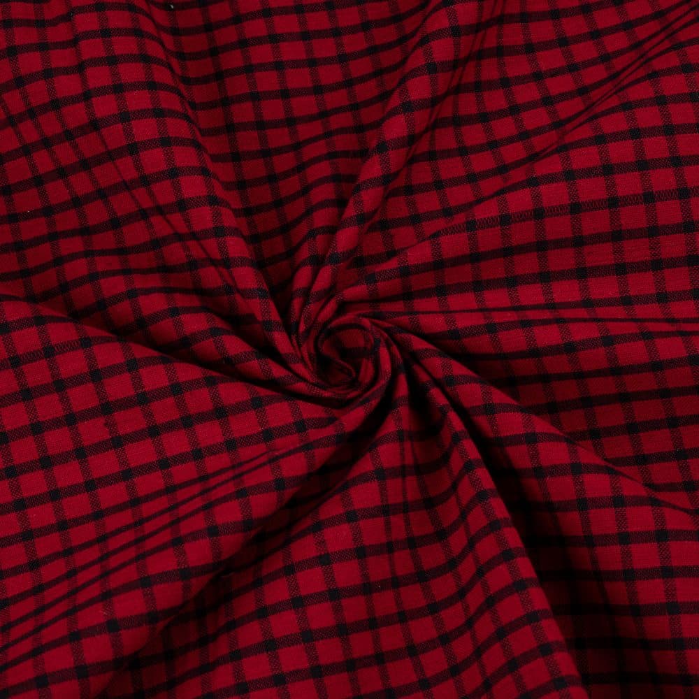 Check Red & Black Pure Cotton 108 GSM Handwoven Fabric