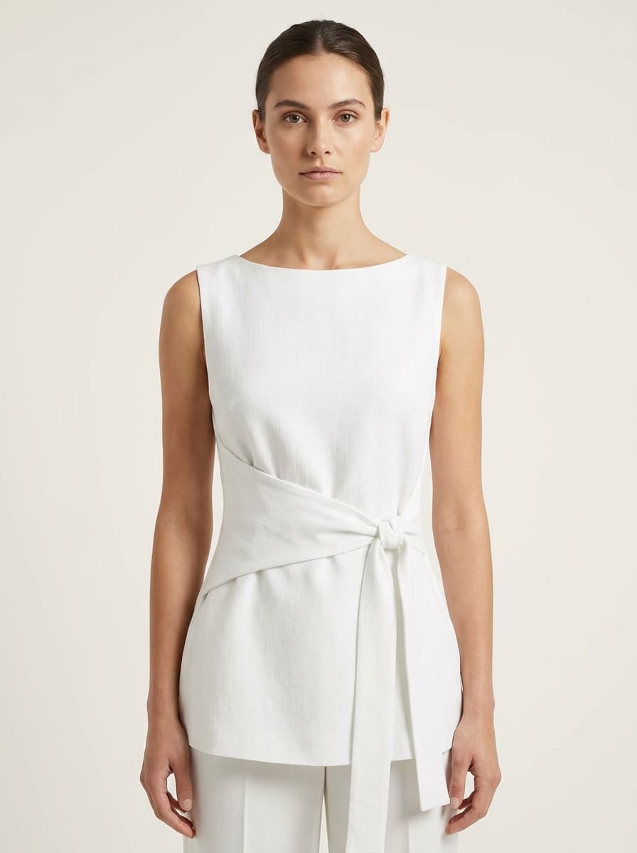 Straight Hem Side Tied Asymmetric Top