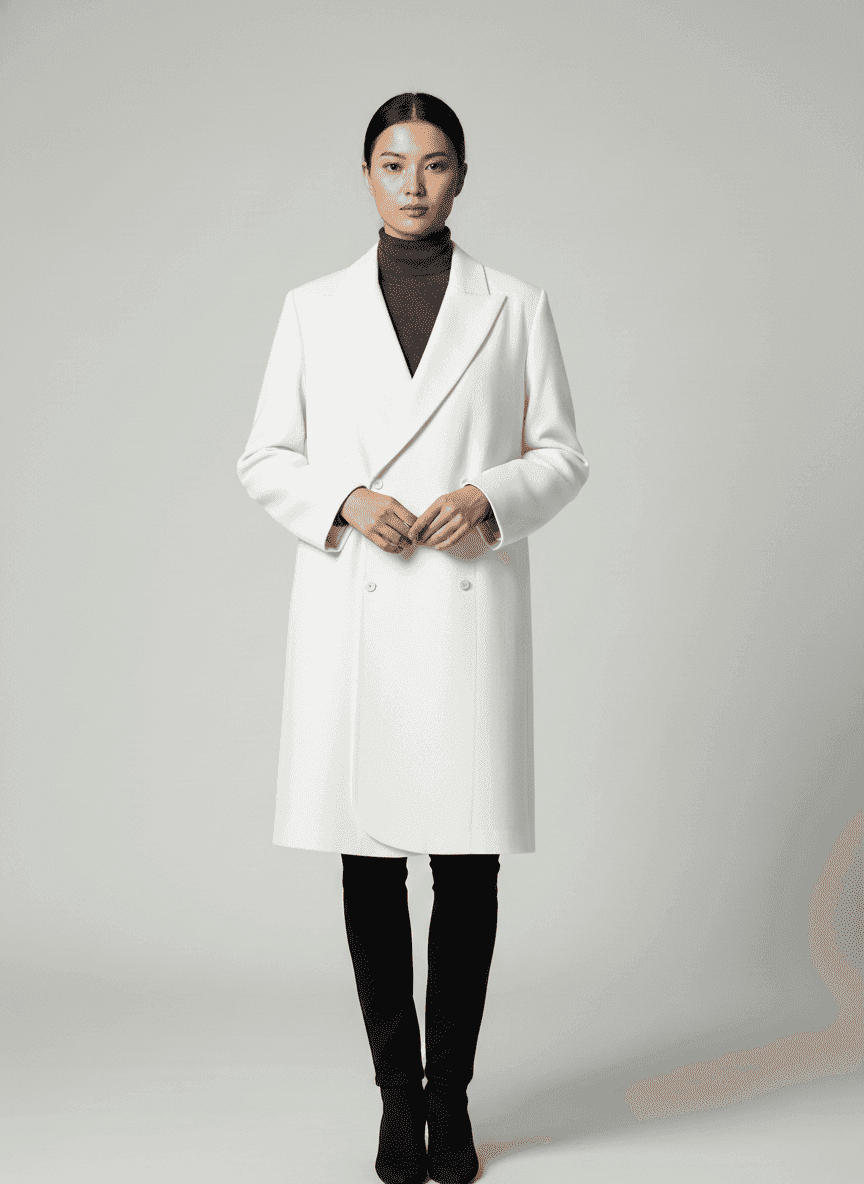 Double Breasted Jacket With Peak Label- Knee Length