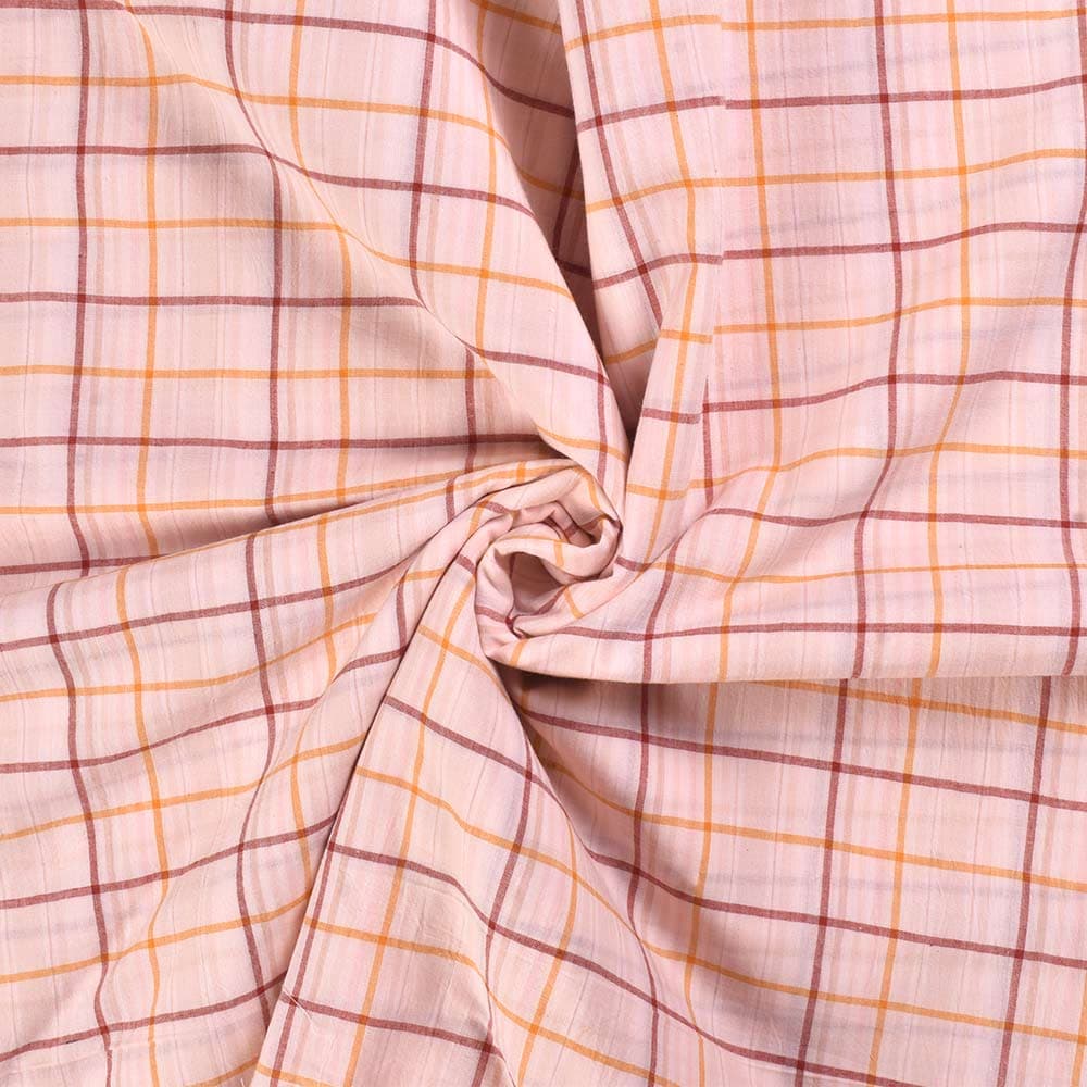 Check Light Pink Pure Cotton 60 GSM Handwoven Fabric