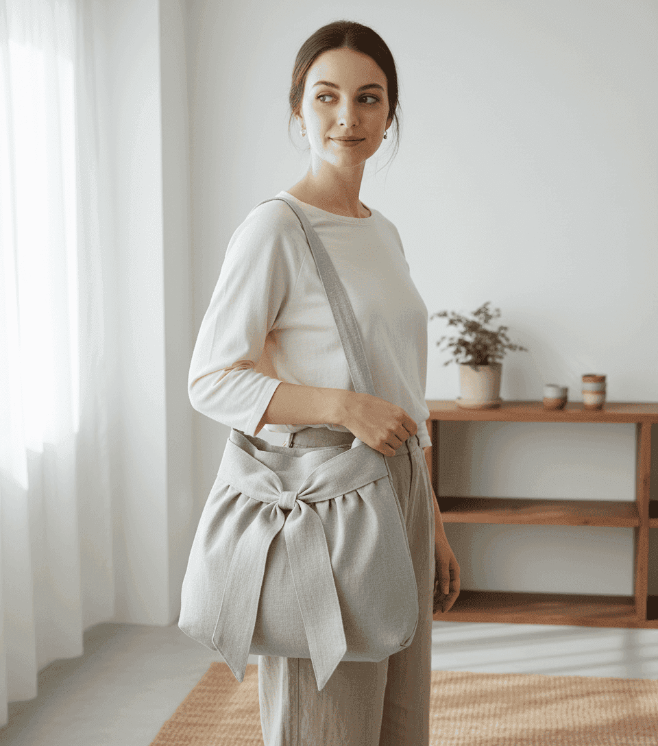 Gathered Tote Bag With Bow