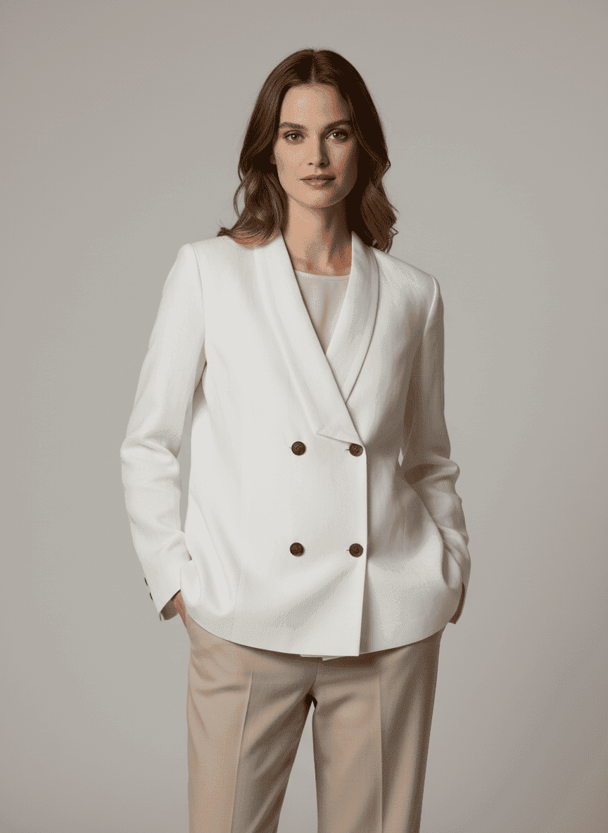 Double Breasted Coat With Plain Wide Lapel- Waist Length