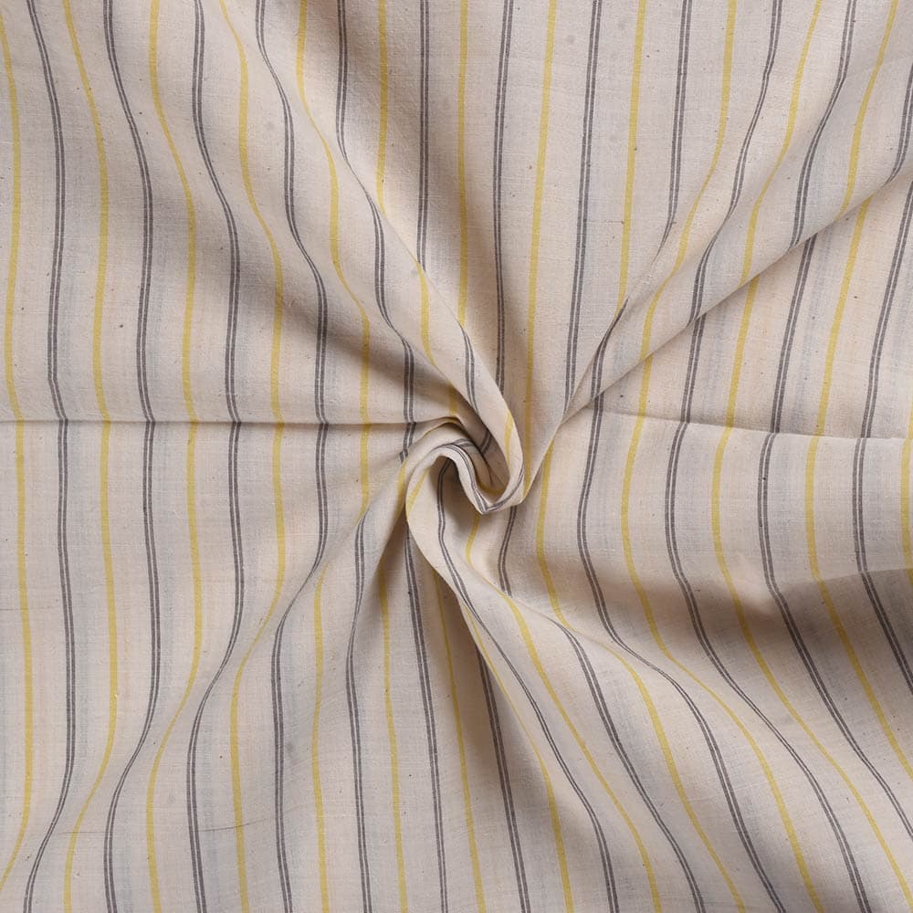 Stripe Yellow & Black Khadi Cotton 65 GSM Handwoven Fabric