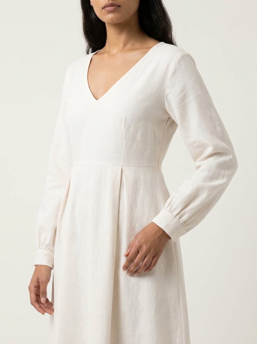 Pleated V-Neck Knee Length Dress