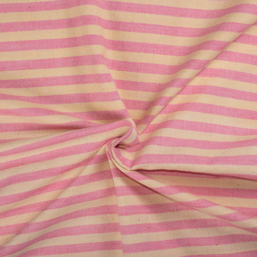 Stripe Pink Yellow Cotton Khadi 130 GSM Handwoven Breathable Fabric