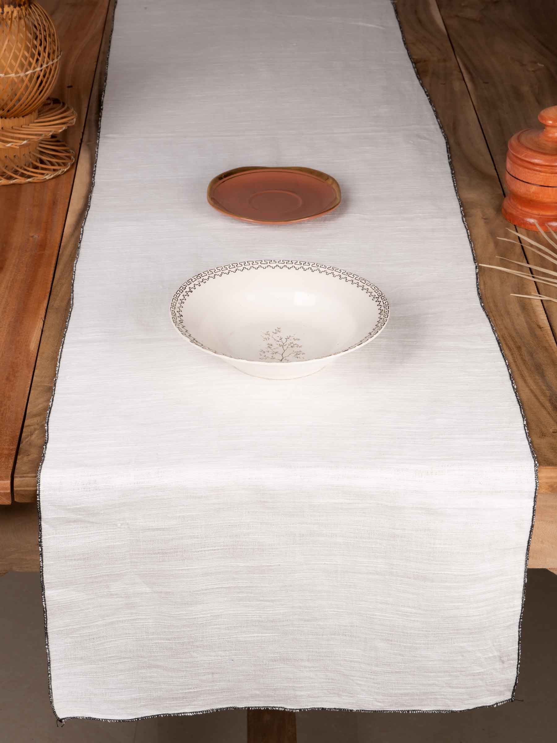 White Textured Pure Khadi Table Runner