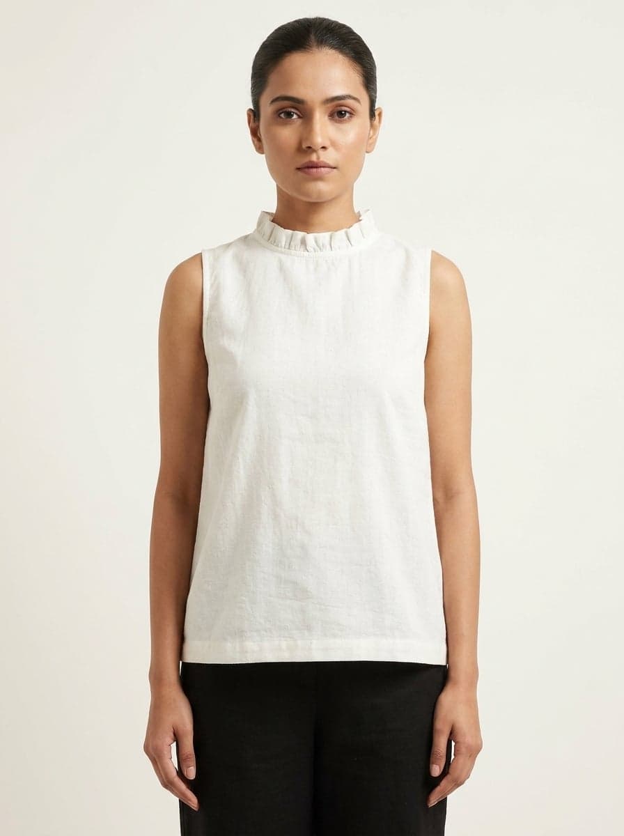 Ruffle Collar Gathered High Neck Top