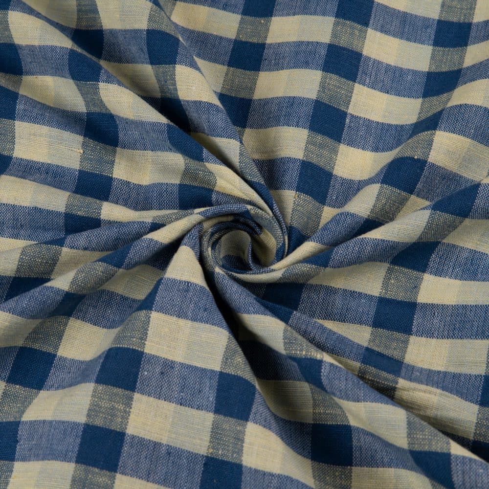 Check Off White & Blue Khadi Cotton 105 GSM Handwoven Fabric