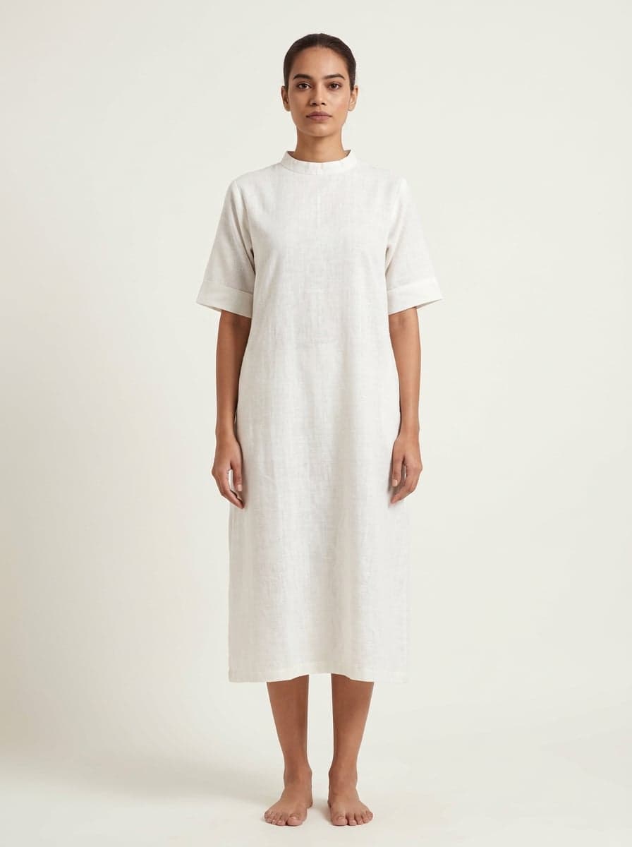 High Neck Relaxed Fit Midi Dress