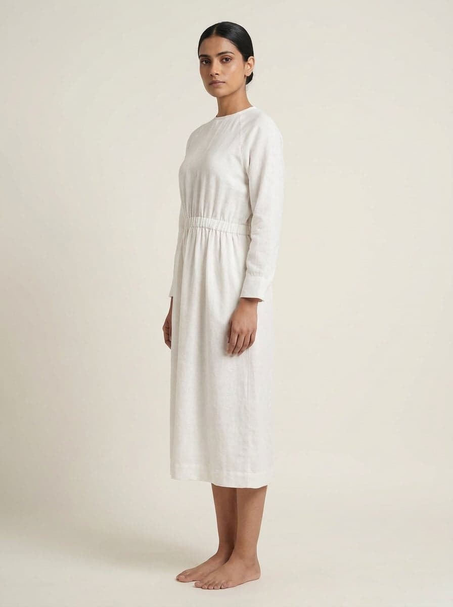 High Neck Raglan Midi Dress With Ruched Waist