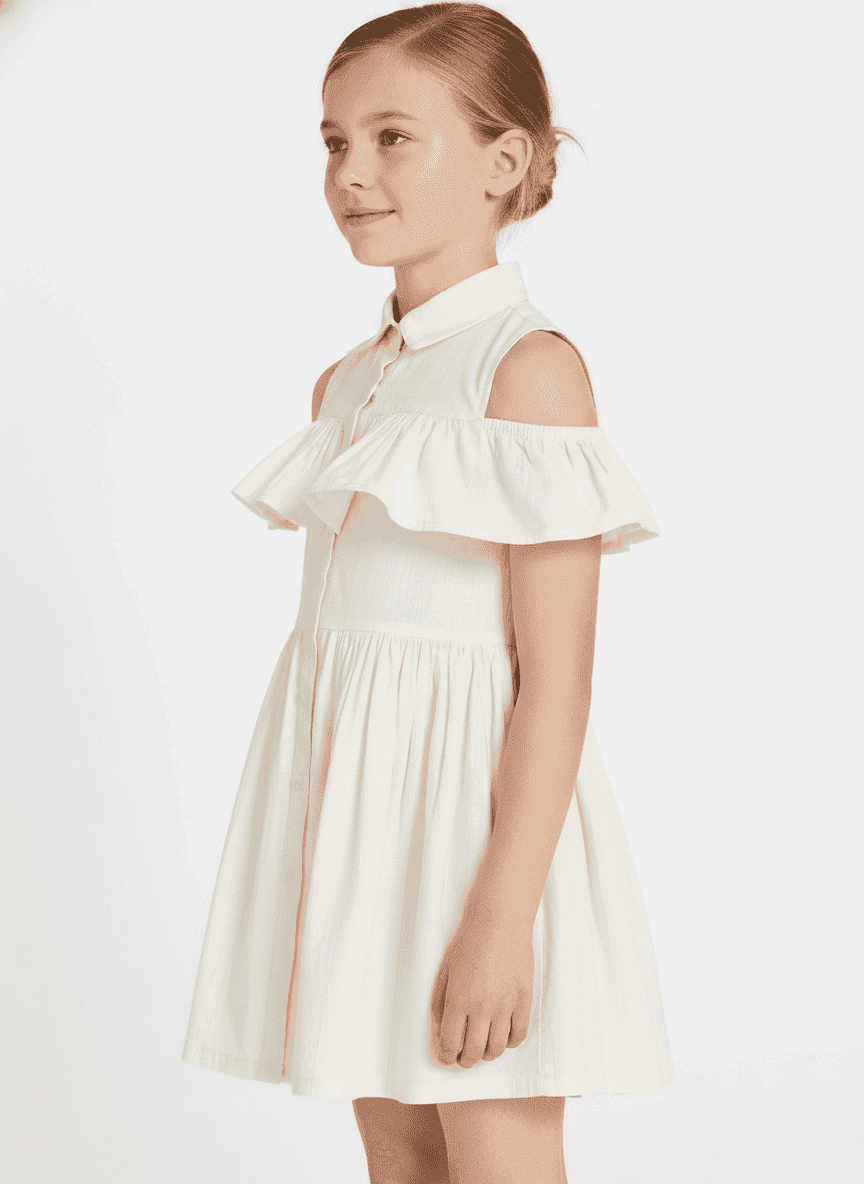Buttoned & Gathered Cold Shoulder Dress
