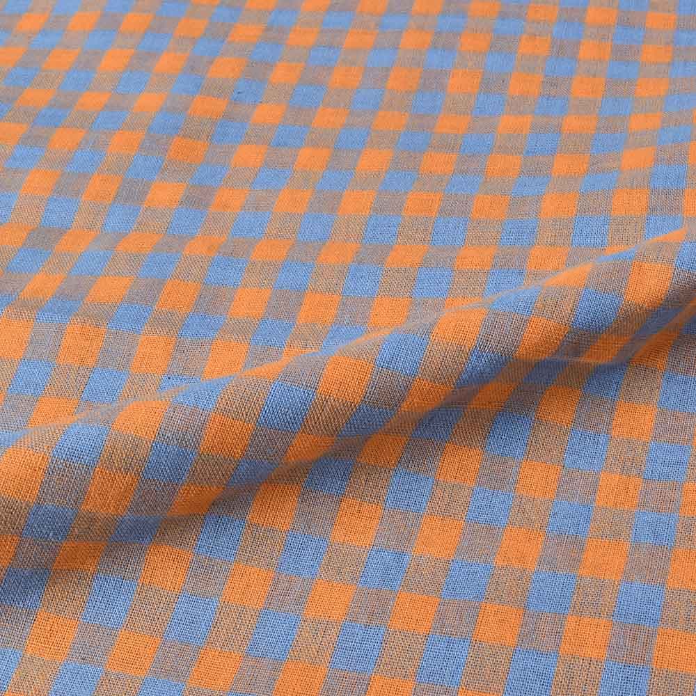 CHECK BLUE YELLOW PURE COTTON 95 GSM HANDWOVEN FABRIC