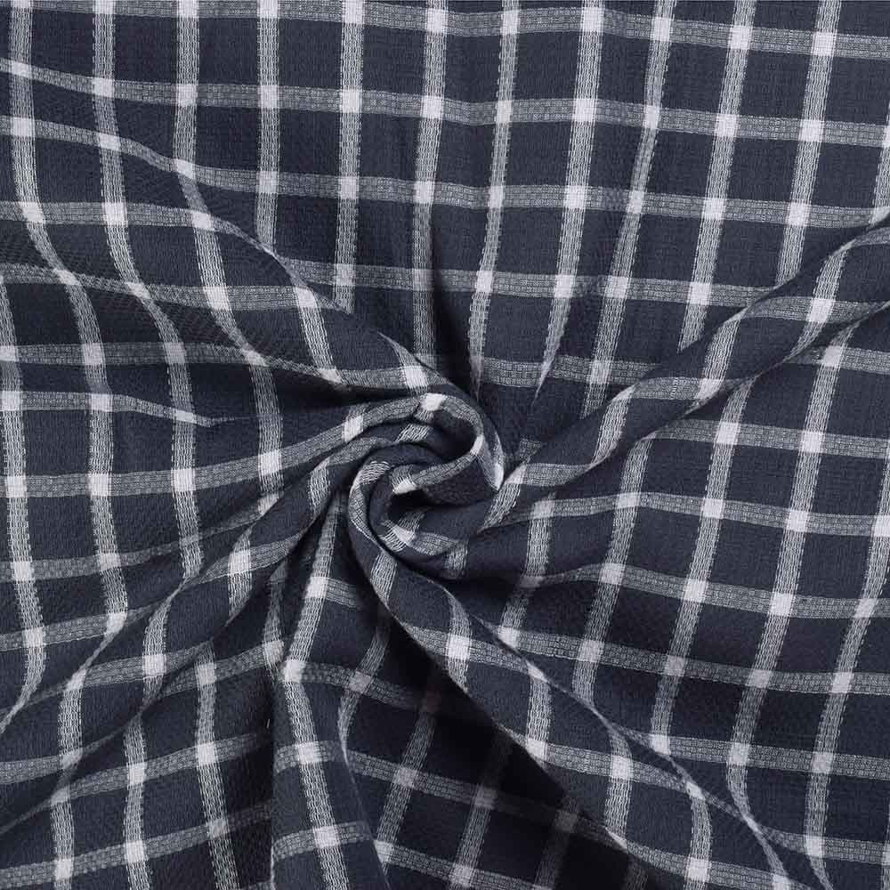 Check Grey White Twill Pure Cotton 100 GSM Handwoven Fabric