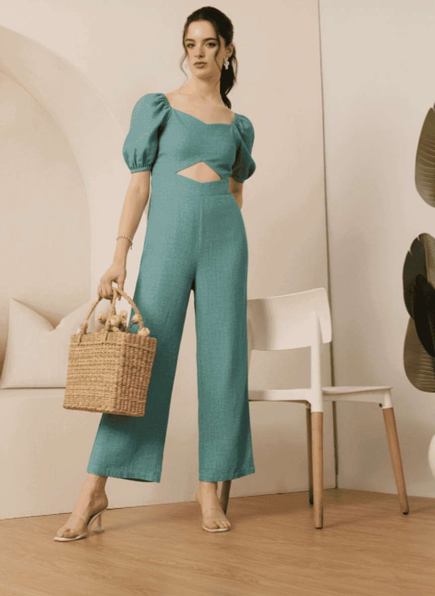 Puffed Sleeves & Cutout Jumpsuit