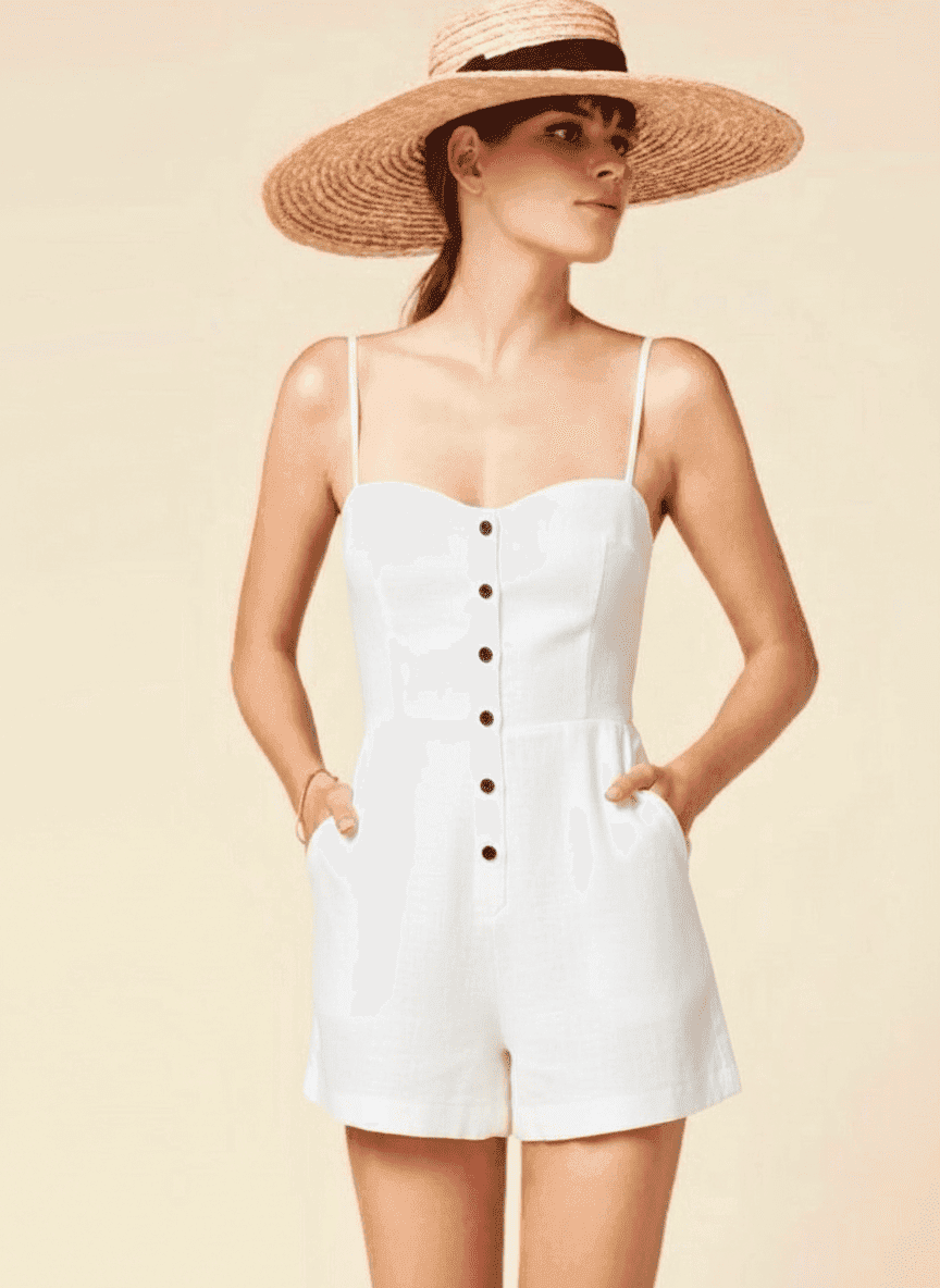 Spaghetti Sleeves Romper With Buttons