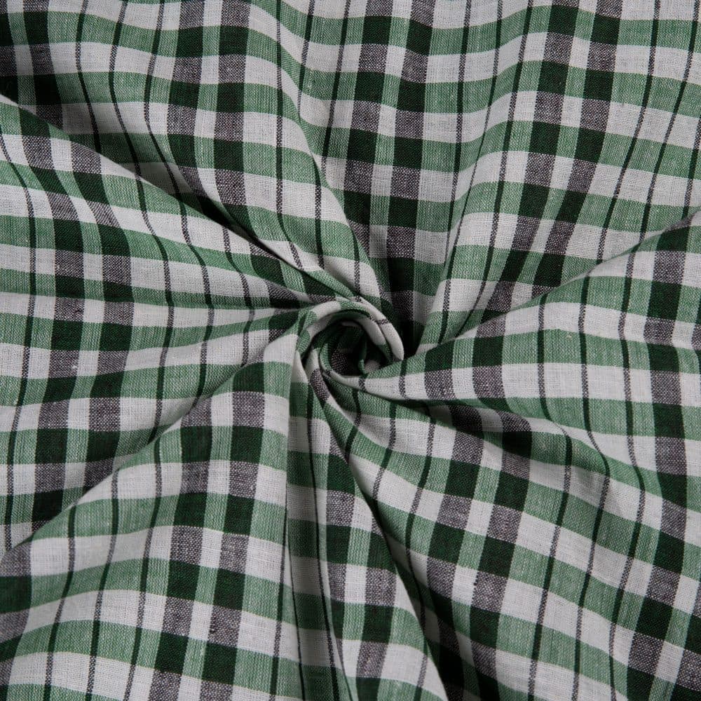 Check Green & White Pure Cotton 72 GSM Handwoven Fabric