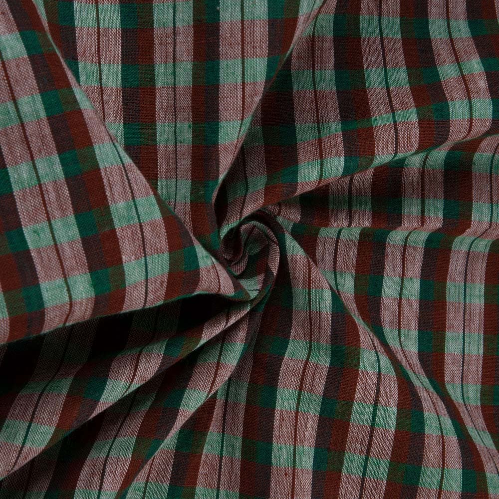 Check Brown & Green Pure Cotton 88 GSM Handwoven Fabric